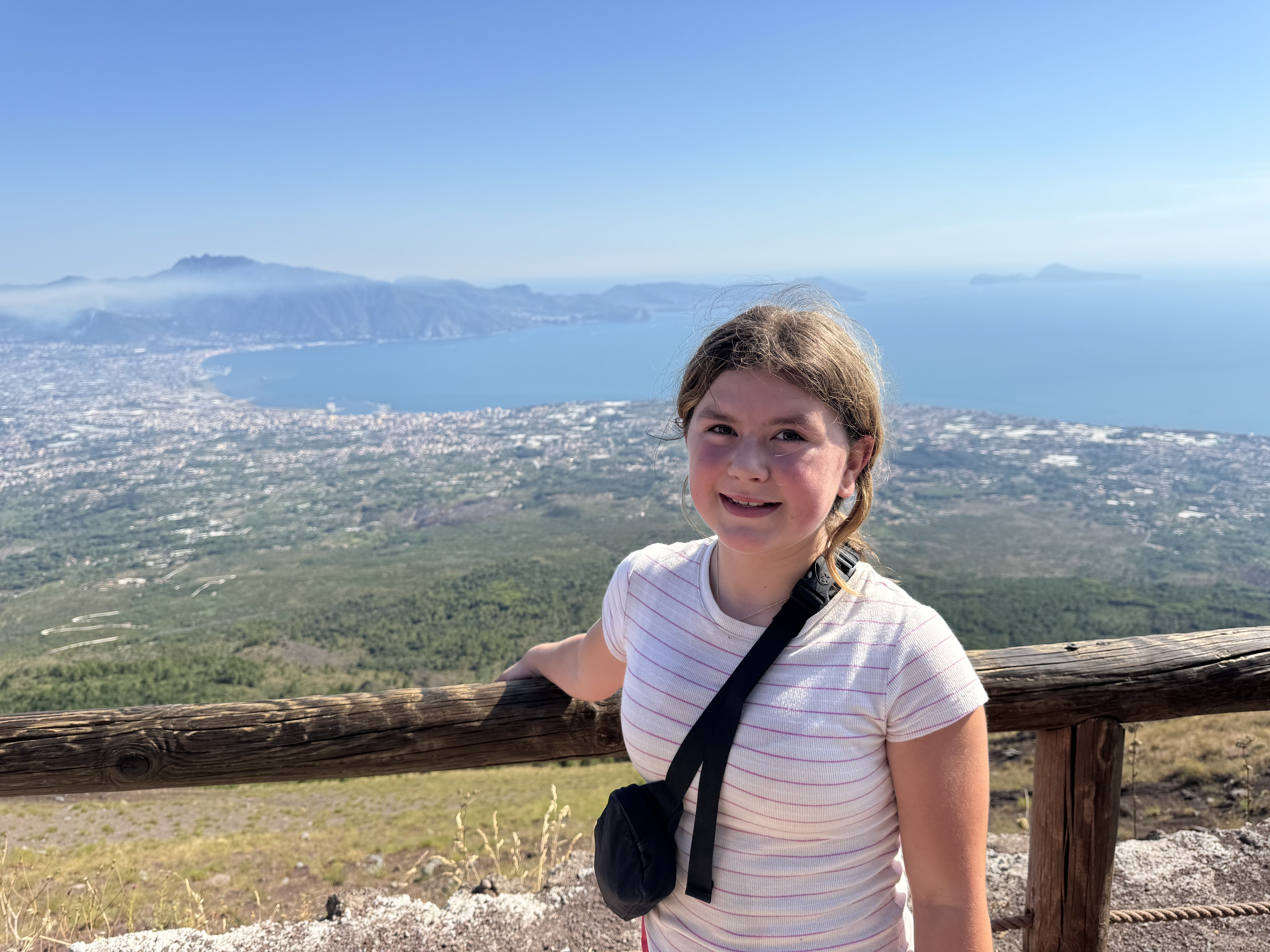 The hike up Vesuvius with Naples in the background.